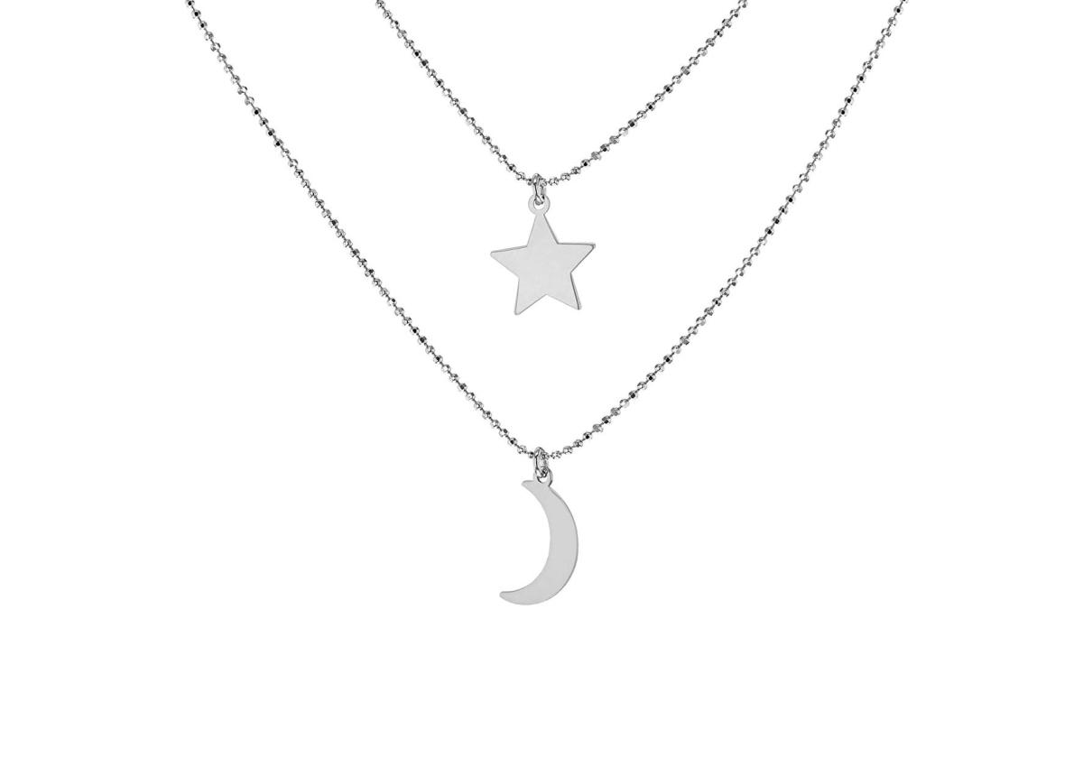 Italian crafted 'Moon and Star' double chain necklace in sterling ...